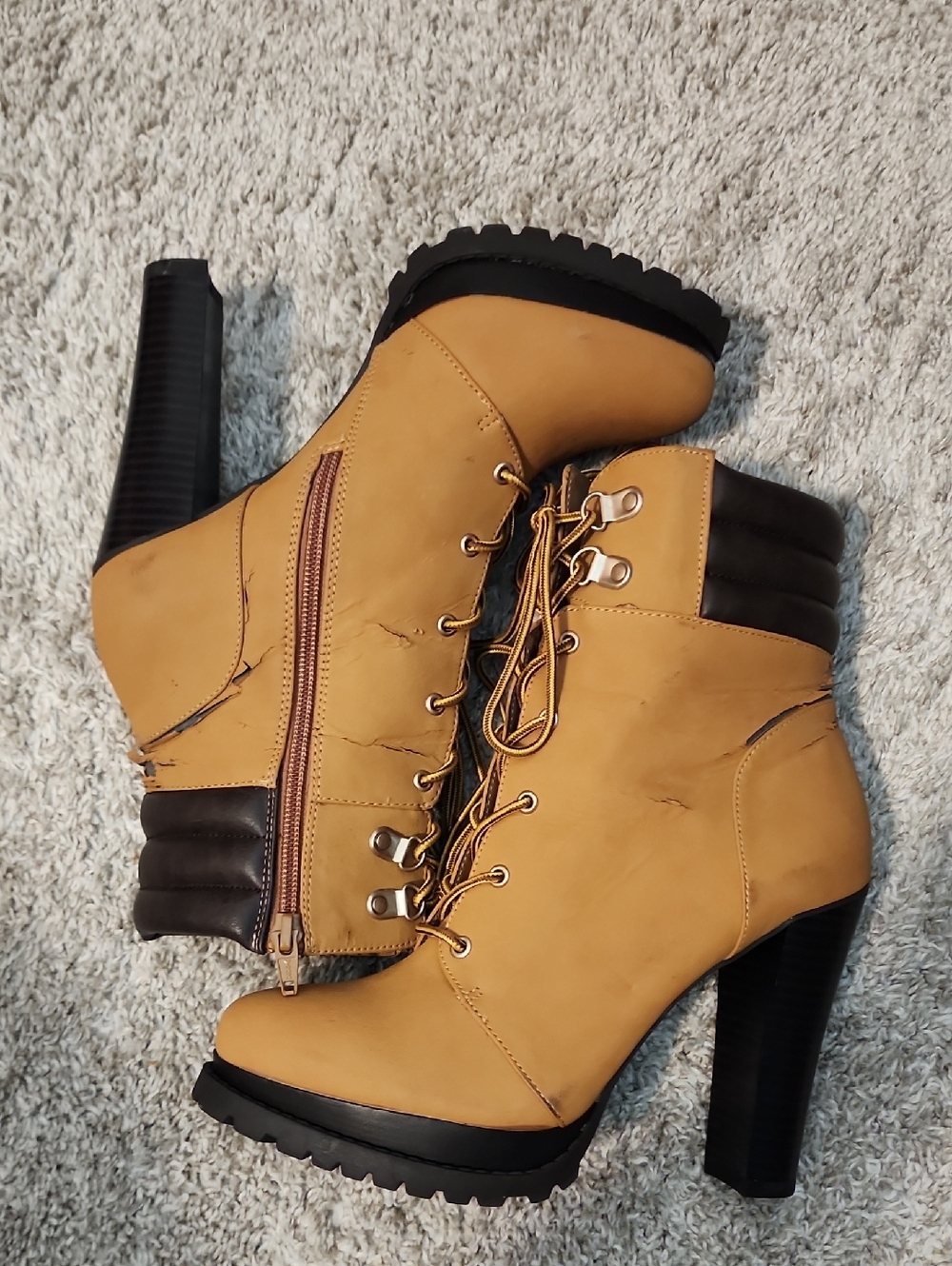 JLo Tan Lace-Up High Heel Ankle Boots